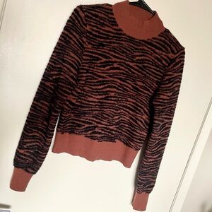 Fuzzy Soft Tiger Stripe Sweater in Brown and Black express x negin mirsalehi